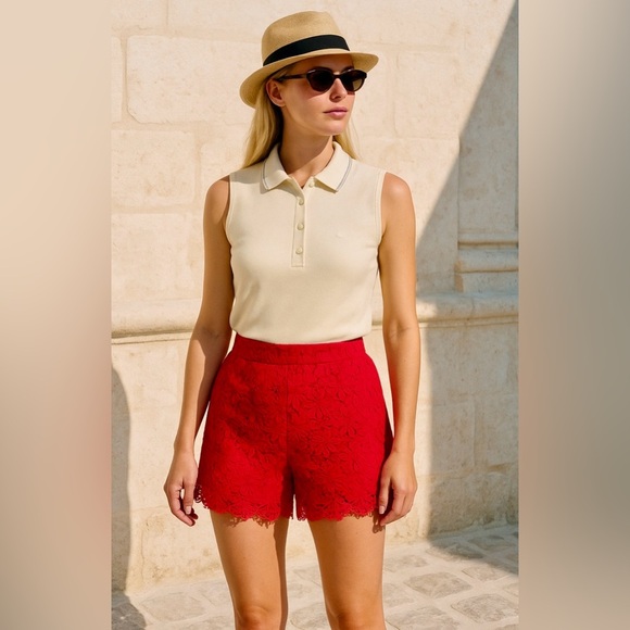 Moncler Pants - MONCLER High Waist Lace Floral Eyelet Resort Shorts